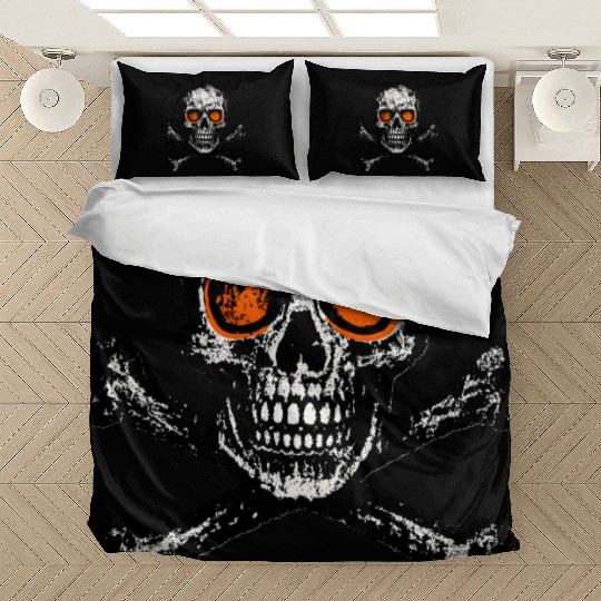 Grunge Skull Crossbones Orange Eyes Bedding Sets