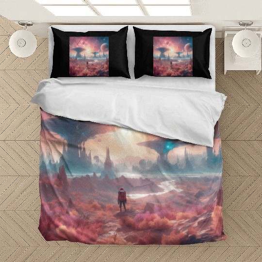 Alien Planet Explorer in Surreal Landscape Bedding Sets