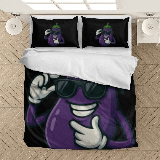 Cool eggplant vegetable design with sunglasses car Bedding Sets