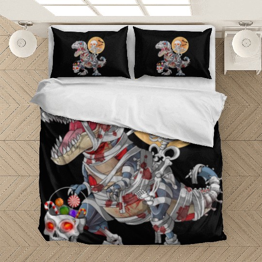 Skeleton Riding Zombie Mummy Dinosaur Halloween Bedding Sets