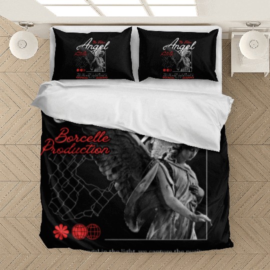 Serene Angel Statue with Dark Wings Bedding Sets