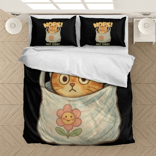 Cute Cat Wrapped in Laundry with Affirmation Bedding Sets