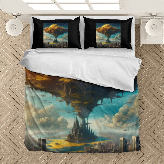 Sci-Fi Alien City: Floating Planet Twilight Scene Bedding Sets