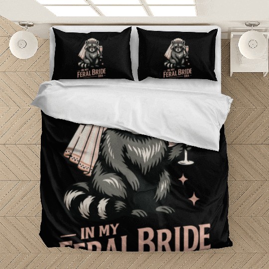 Feral Bride Era Funny Raccoon Bride with Champagne Bedding Sets