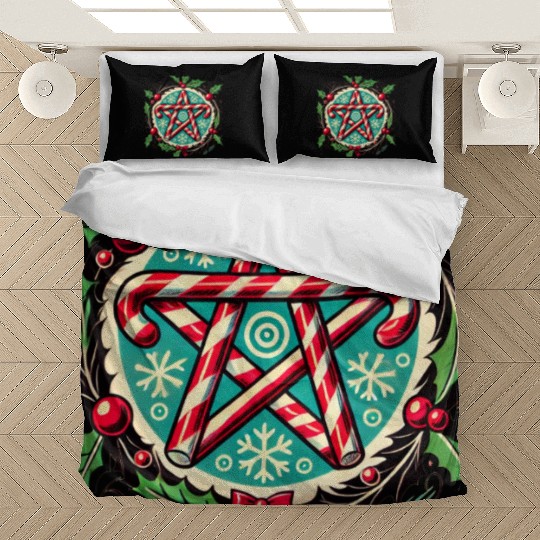 Yule Pentacle with Candy Canes Pagan Holiday Desig Bedding Sets
