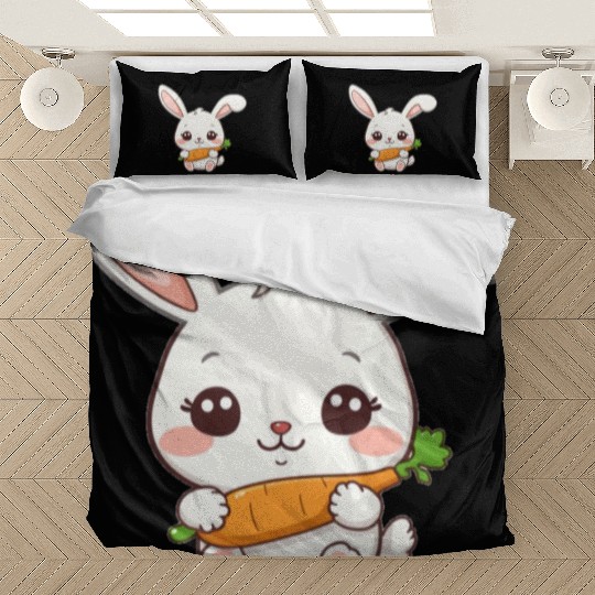 Cute Bunny with Carrot Illustration Bedding Sets
