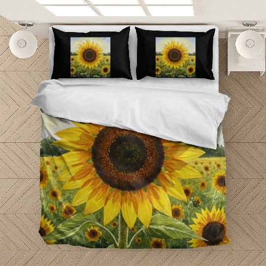 Vibrant Sunflower Field Illustration Bedding Sets