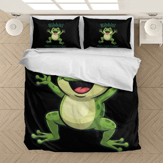Happy Frog with Ribbit Text Bedding Sets
