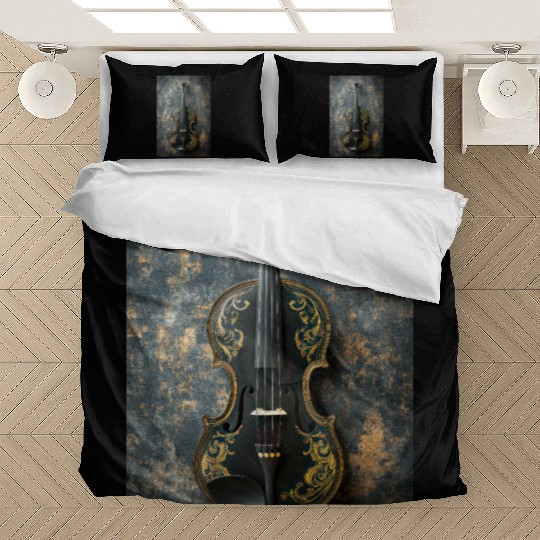 Elegant Black and Gold Violin Bedding Sets