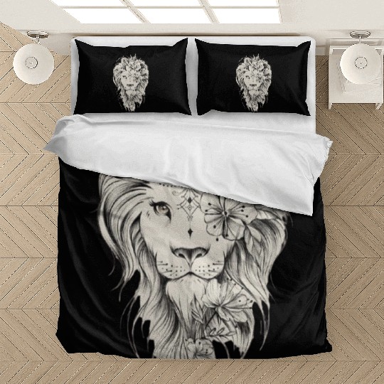 Floral Lion Tattoo Design Bedding Sets
