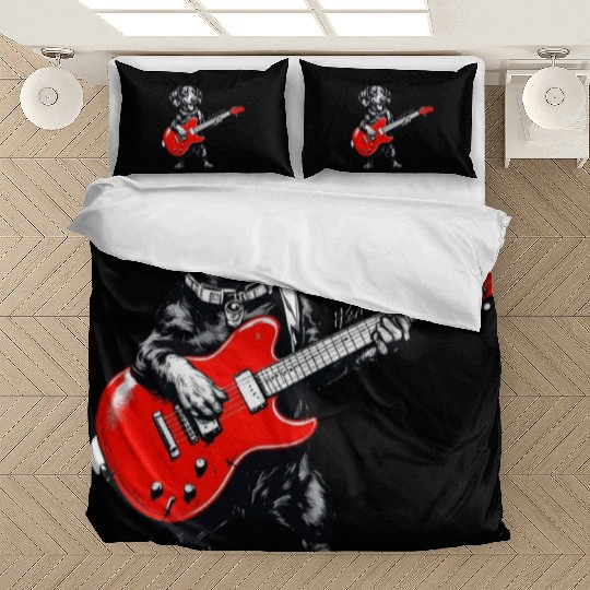 Dachshund Playing Guitar Funny Rock and Roll Dog Bedding Sets