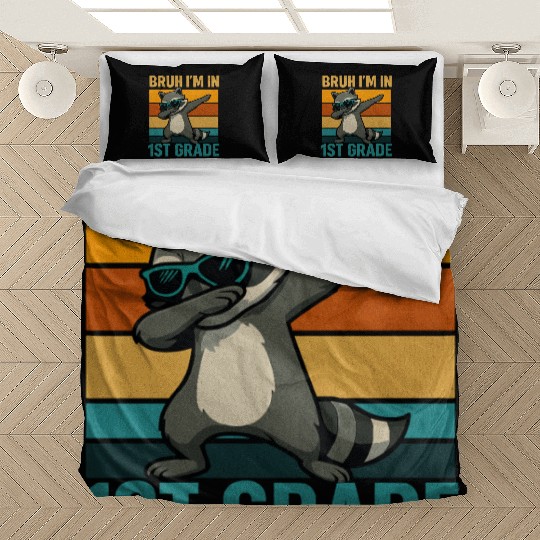Vintage Dabbing Raccoon 1st Grade Back to School Bedding Sets
