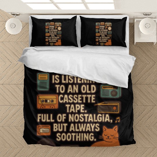 Nostalgic Cat Listening Cassette Tape Bedding Sets