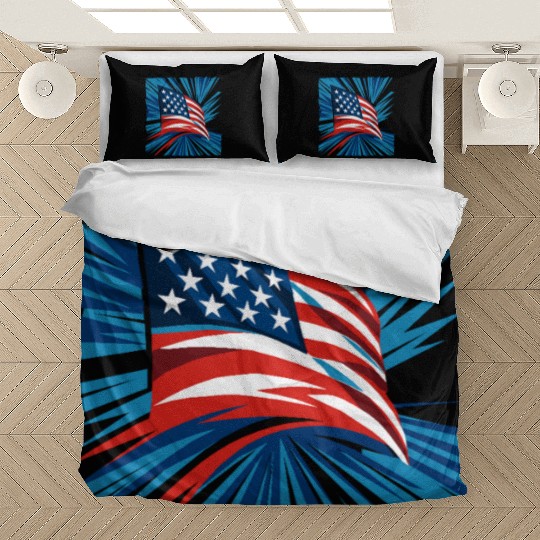 Patriotic American Flag Burst Design Bedding Sets