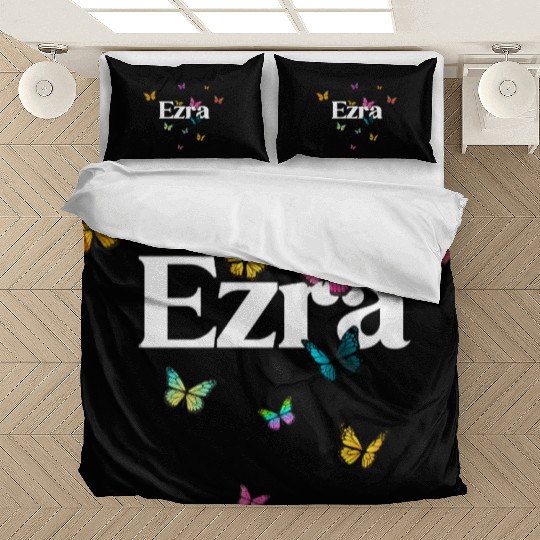 EZRA - beautiful girl name with cute butterflies Bedding Sets