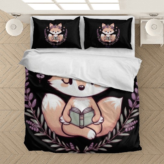 Cute Fox Virgo Reading with Floral Crown Bedding Sets