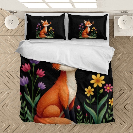 Tiny Spring Friends Whimsical Fox Butterfly Floral Bedding Sets