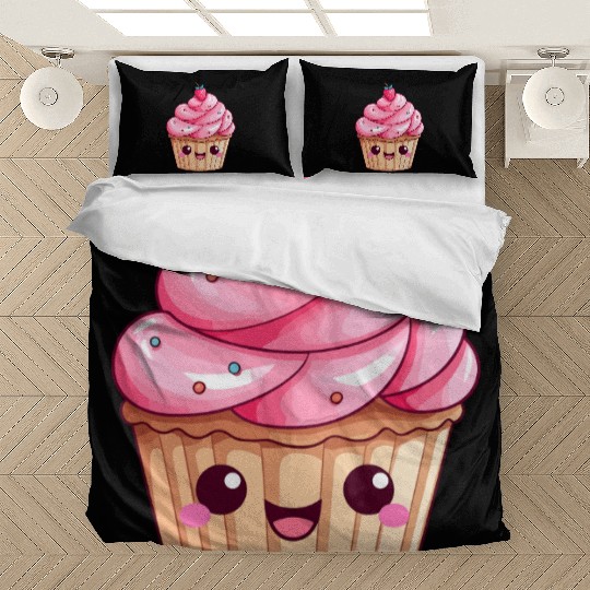 Kawaii Cupcake with Pink Swirl Icing Bedding Sets