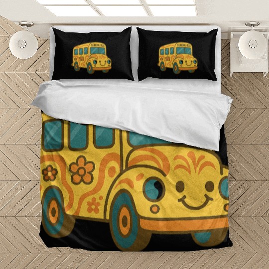 Cute Yellow School Bus Back to School Fun Bedding Sets