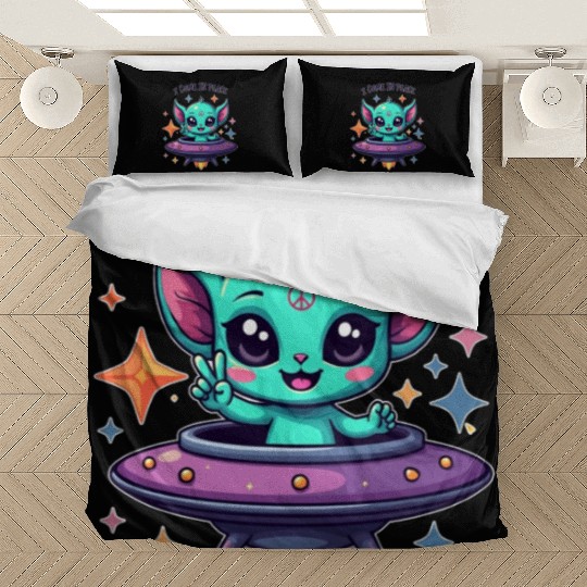 Peaceful  cute Alien- i come in peace Bedding Sets