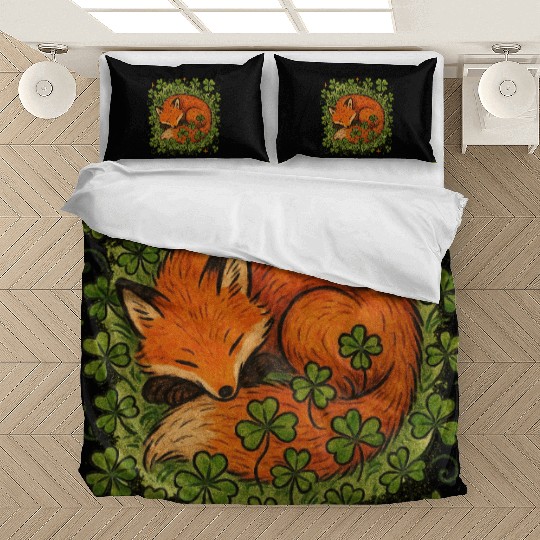 Fox Sleeping in Clover Peaceful Nature Art Bedding Sets