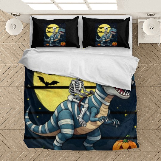 Skeleton Riding Mummy Dinosaur Funny Halloween Bedding Sets