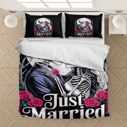 Gothic Just Married Skeletons Bride and Groom Bedding Sets