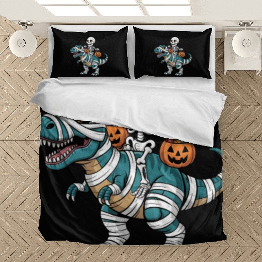 Skeleton Riding Mummy Dinosaur Funny Halloween Bedding Sets