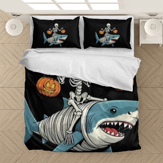Skeleton Riding Mummy Dinosaur Funny Halloween Bedding Sets