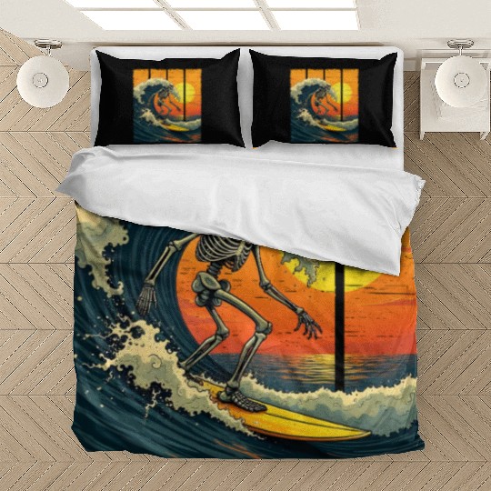 Skeleton Surfer Vintage Surfing Funny Halloween Bedding Sets
