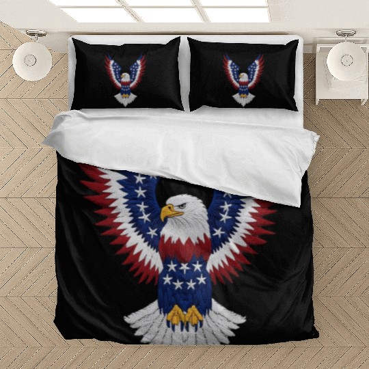 American Bald Eagle with USA Flag Wing Art Design Bedding Sets