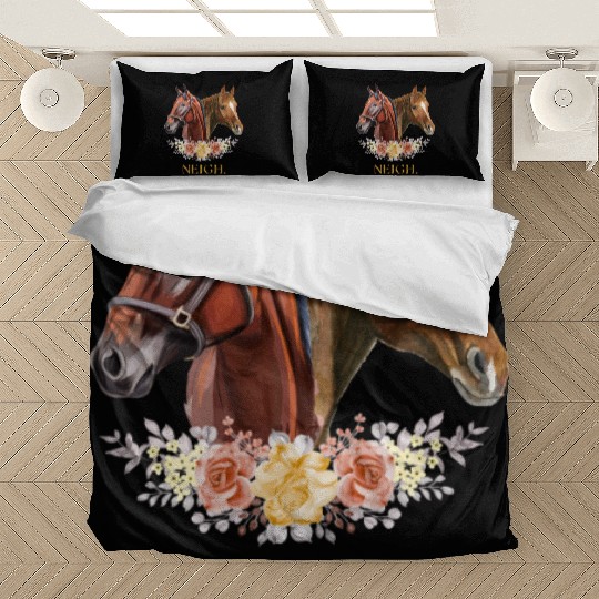 Elegant Horse Floral Neigh Funny Equestrian Art Bedding Sets