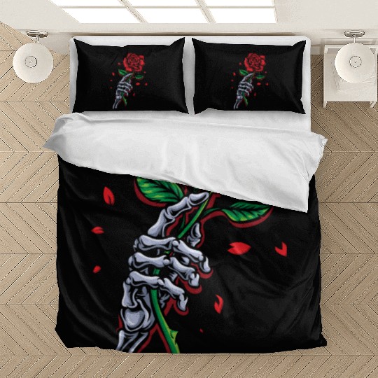 Skeleton Hand with Rose – Gothic Romance Art Bedding Sets