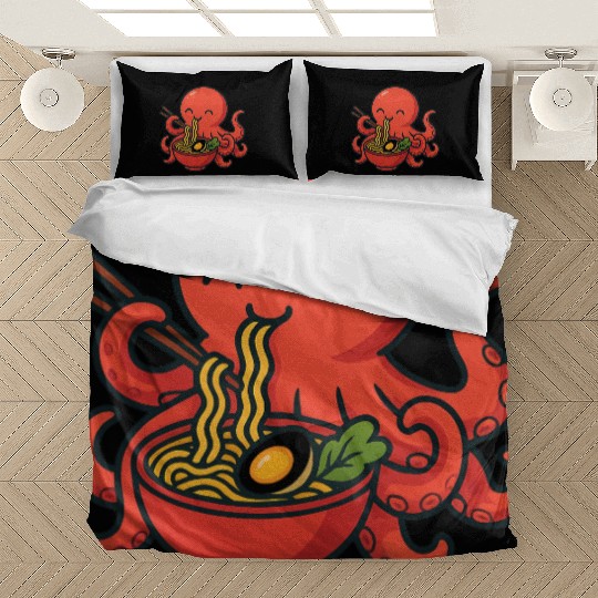 Playful Octopus with Ramen Bowl Bedding Sets