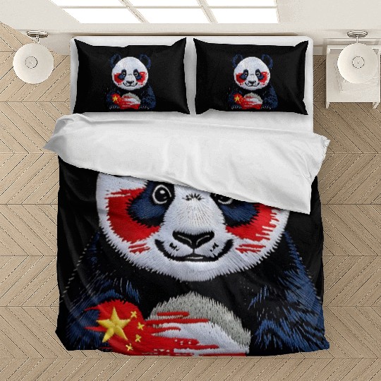 Chinese Panda Bear Red Yellow National Flag Patrio Bedding Sets