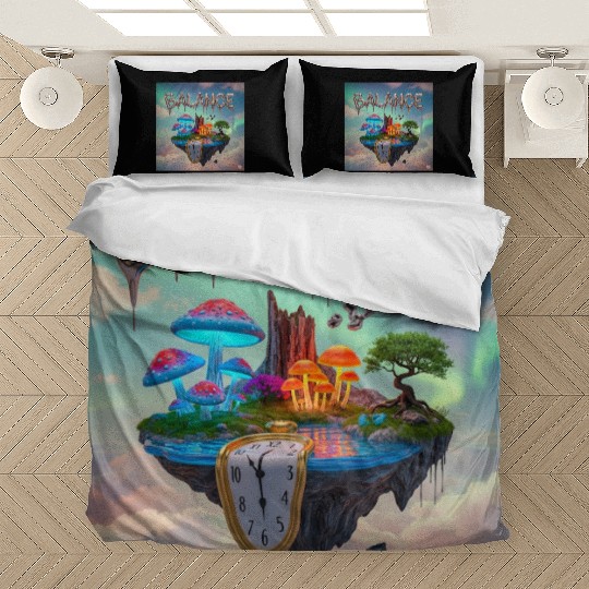 Surreal Floating Island with Mushrooms and Time Bedding Sets