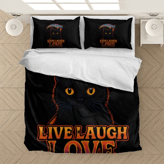 Black Cat Psychedelic Live Laugh Love Bedding Sets