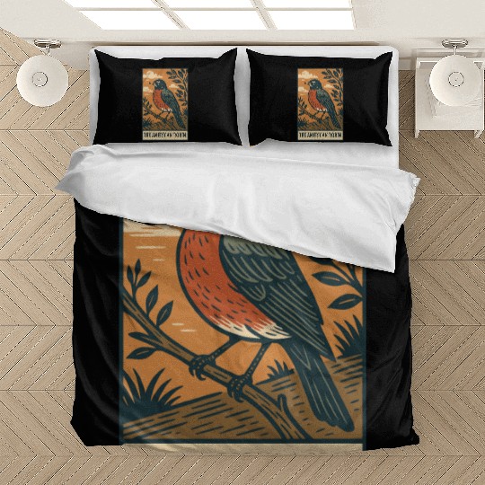 American Robin Nature Illustration Bedding Sets