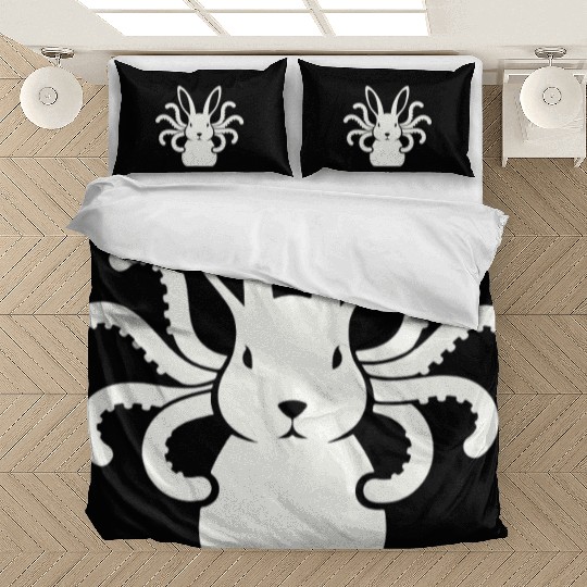 Octopus Bunny │Surreal White Cryptid Animal Mashup Bedding Sets