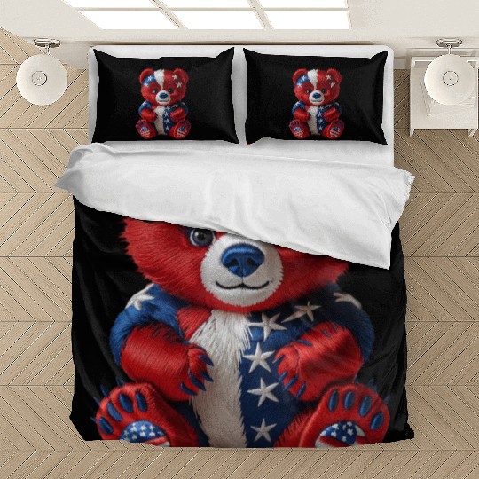 Patriotic Bear in Stars and Stripes Bedding Sets