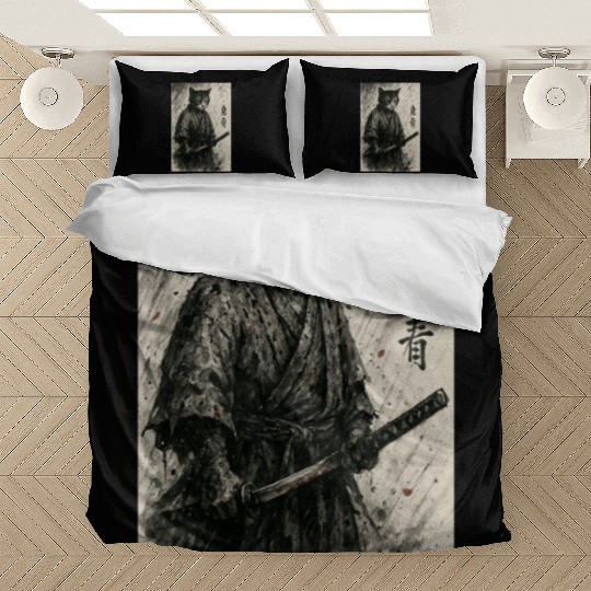 Samurai Cat Warrior Vintage Japanese Art Design Bedding Sets