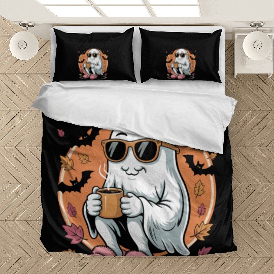 Cozy Ghost with Sunglasses and Coffee Bedding Sets