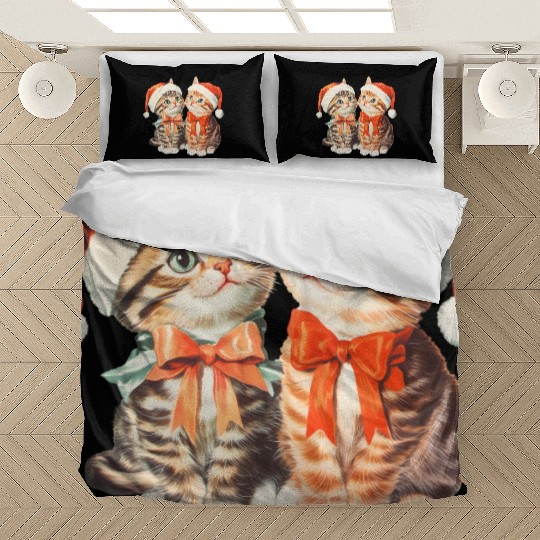 Festive Kittens in Santa Hats Bedding Sets