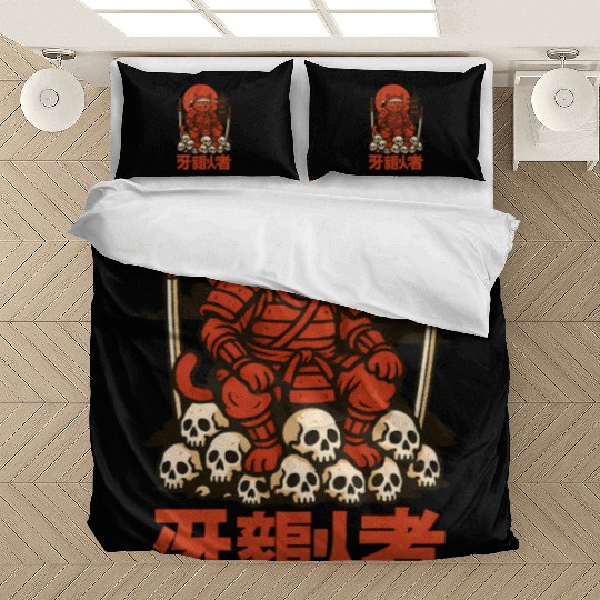 Samurai Cat with Skulls and Pagoda Bedding Sets