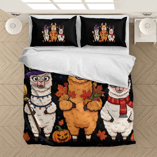 Hallothanksmas Llama Trio Halloween Xmas Bedding Sets Gift
