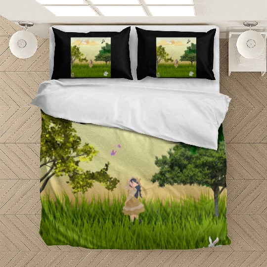 Serene Forest Girl with Bunny and Birds Bedding Sets