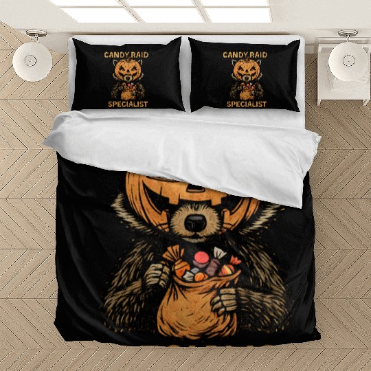 Candy Raid Specialist Halloween Raccoon Pumpkin Bedding Sets