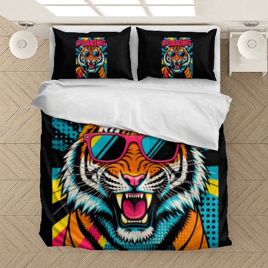 Vibrant Roaring Tiger with Sunglasses Bedding Sets