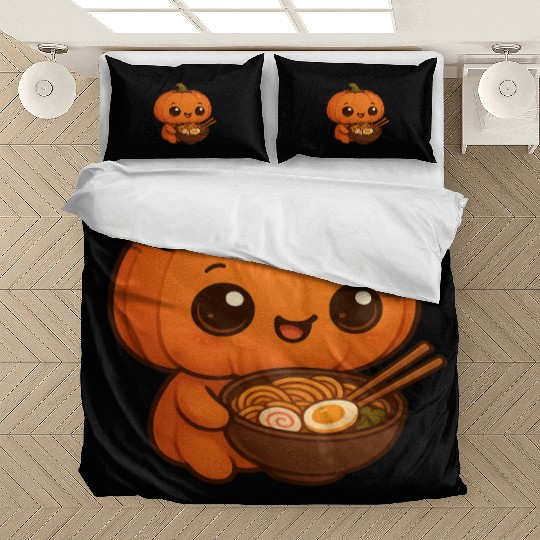 Chibi Pumpkin with Ramen Bowl Kawaii Art Bedding Sets