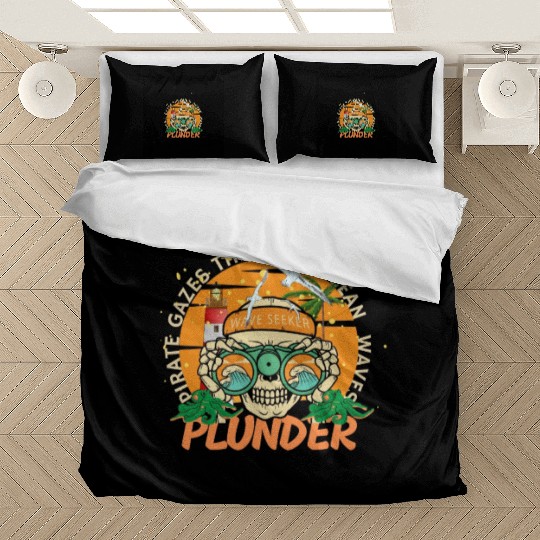 Pirate Skull with Binoculars – Ocean Waves Plunder Bedding Sets